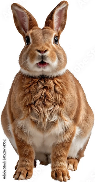 Fototapeta A rabbit in a close-up pose on a transparent background, showcasing detailed fur, expressive eyes, and large ears.