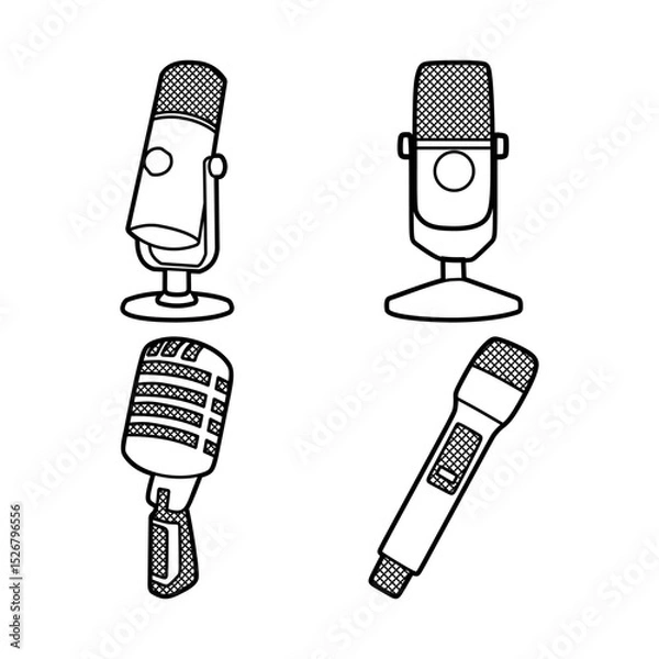 Fototapeta four simple black and white microphone images