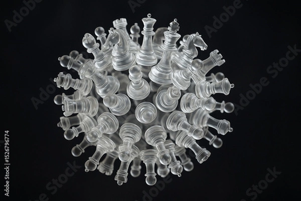 Obraz Chess pieces arranged as metaphor for virus structure symbolizing strategy and complexity in creative and thought provoking way