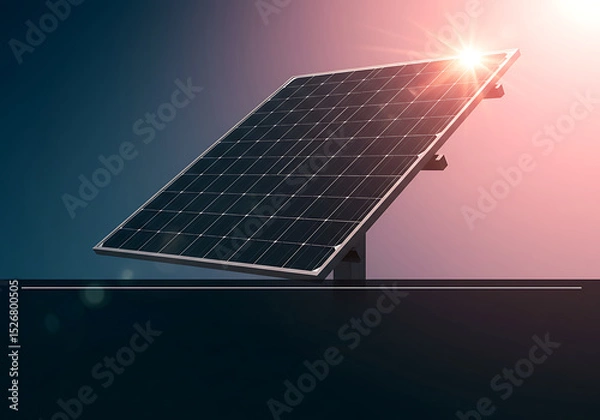 Fototapeta Solar panel angled with sunlight reflecting in modern design  