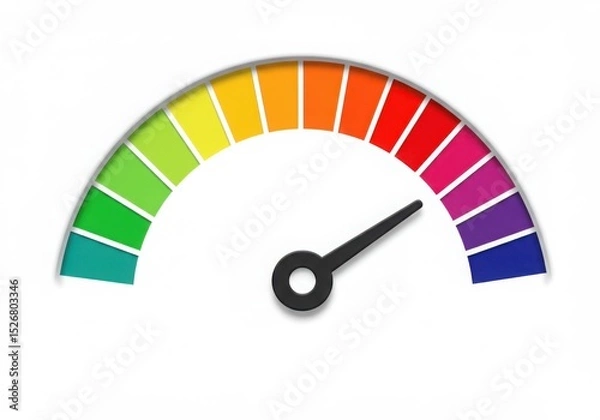 Obraz Colorful gauge with needle indicator on white background