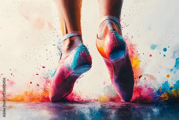 Fototapeta Colorful ballet shoes showcase vibrant dance styles in artistic formation