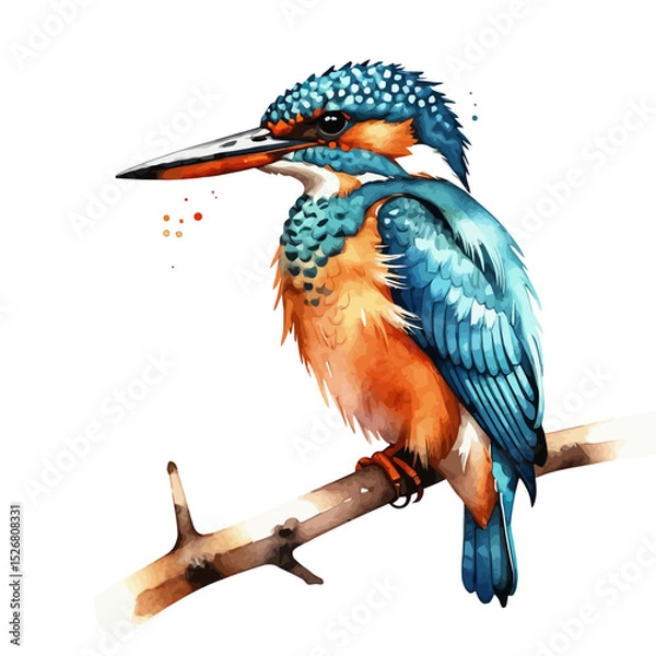 Fototapeta Watercolor Kingfisher Bird Art- Beautiful Illustration of a Colorful Kingfisher Perched on a Branch- Detailed Nature Artwork- Avian Illustration- Bird Lover Gift