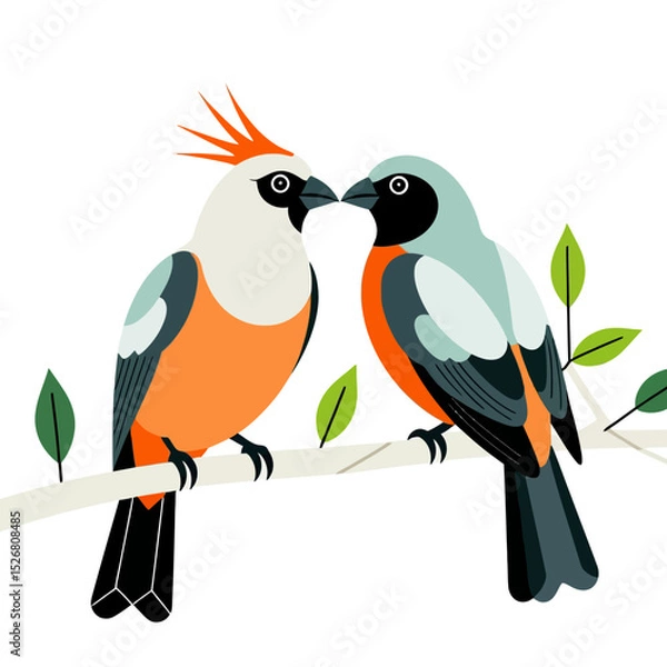 Fototapeta Whimsical Bird Pair Illustration-Colorful Birds Perched on Branch-Nature Inspired Artwork-Cute Bird Graphic for Kids-Animal Art Print for Home Decor