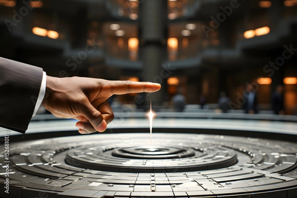 Obraz Hands interact with a luminous orb in a futuristic, technology-focused setting