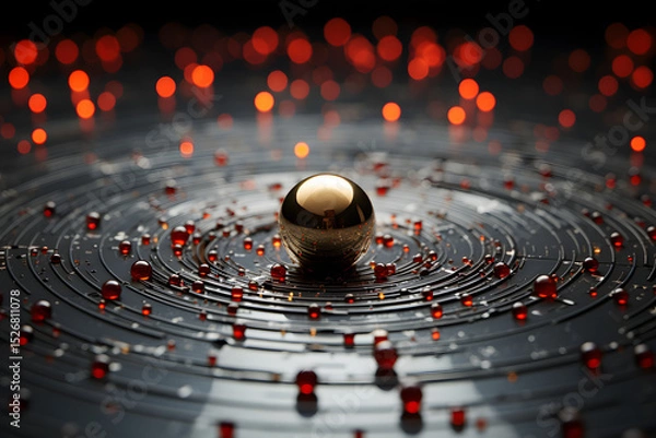 Obraz Spherical objects reflect light on a sleek, dark surface creating an intriguing visual effect during a creative science experiment