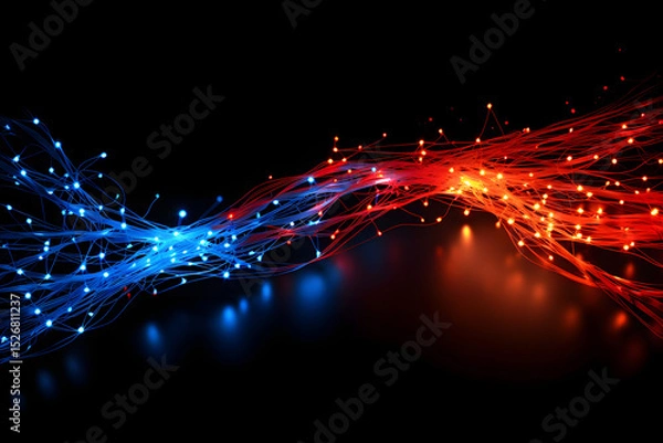 Obraz Colorful abstract wave of light particles in blue and red against a dark background representing energy and movement