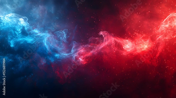 Fototapeta USA Independence Day, abstract red blue shiny background, dissipating smoke, horizontal banner, copy space, free space for text