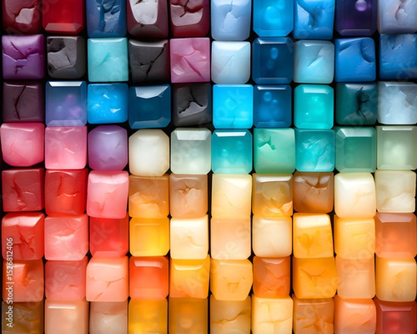 Obraz Colorful display of artisan wax cubes arranged neatly in a grid reflecting various hues and shades for creative projects