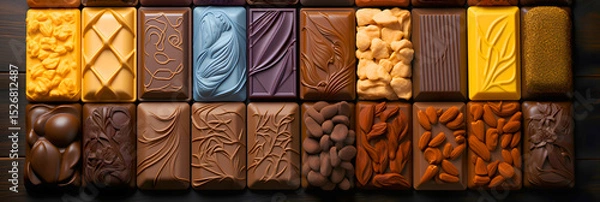 Obraz Assorted chocolates arranged on a wooden tray highlighting various flavors and textures in a cozy setting