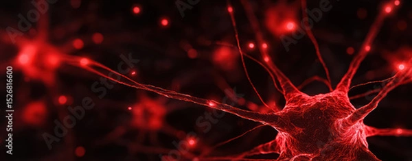 Fototapeta Closeup of glowing red network connections. Abstract background for science, neuroscience, digital technology. 