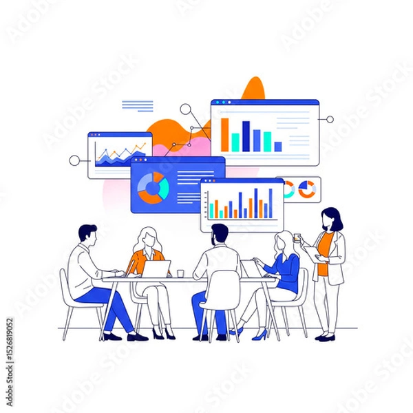 Fototapeta Digital Marketing Team Analyzing Online Data and Performance