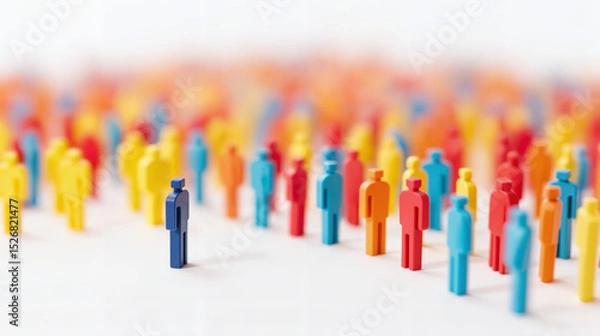 Fototapeta Colorful Human Figures Representation – Crowded Population Visualization with Diverse Small Figurines for World Population Day, Overpopulation Concept, and Demographic Study Materials