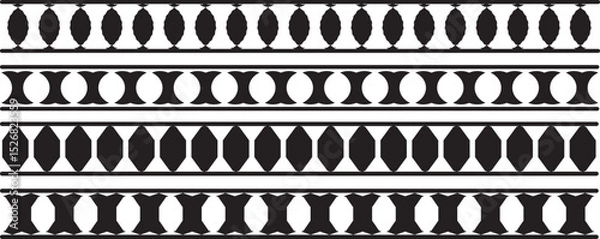 Obraz Scalloped border. illustration isolated on white background. dividers. Simple scalloped border. Repeat cute vintage frill ornament. Vector Scalloped edge seamless set. borders and black