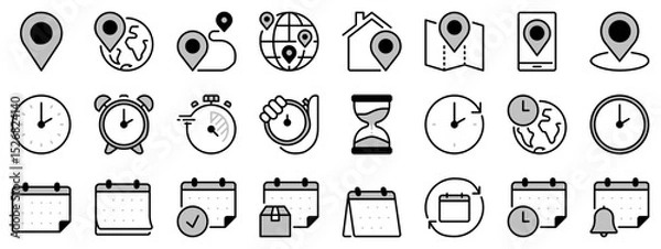 Fototapeta Icons in two tones about location, time and date