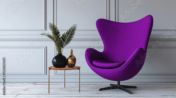 Obraz Modern Colorful Chair in Minimal Interior with Copy Space – Swivel or Static Furniture Design for Contemporary Living Room or Office Decor