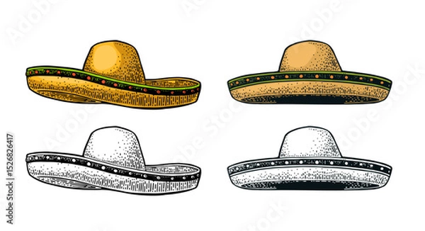 Fototapeta Sombrero. Vintage color engraving illustration. Isolated on white background. Hand drawn design element for label and poster