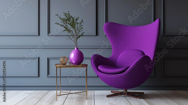 Obraz Modern Colorful Chair in Minimal Interior with Copy Space – Swivel or Static Furniture Design for Contemporary Living Room or Office Decor