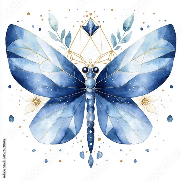 Obraz Png dragonfly boho floral watercolor illustration