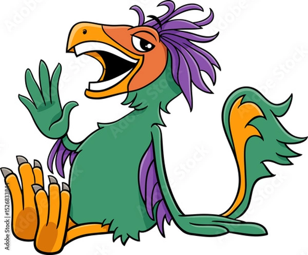 Obraz cartoon Caudipteryx dinosaur prehistoric character waving hand