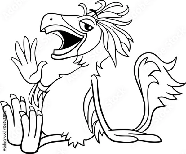 Obraz cartoon Caudipteryx dinosaur character waving hand coloring page