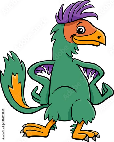 Obraz funny cartoon Caudipteryx or feathered dinosaur character