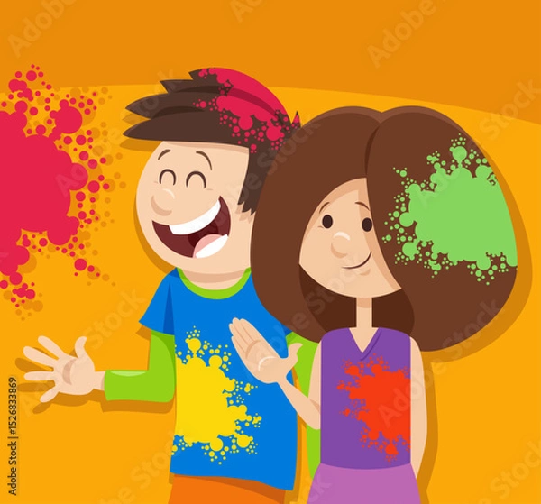 Obraz happy cartoon children on the party with color powders