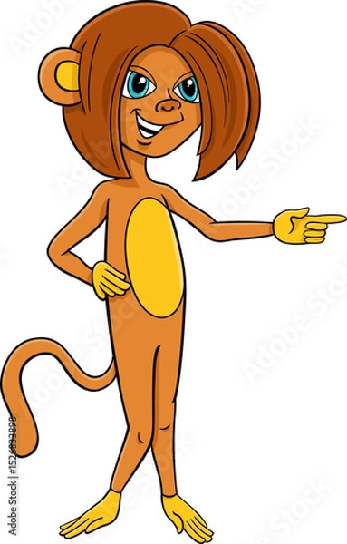 Obraz funny cartoon monkey animal character pointing at something