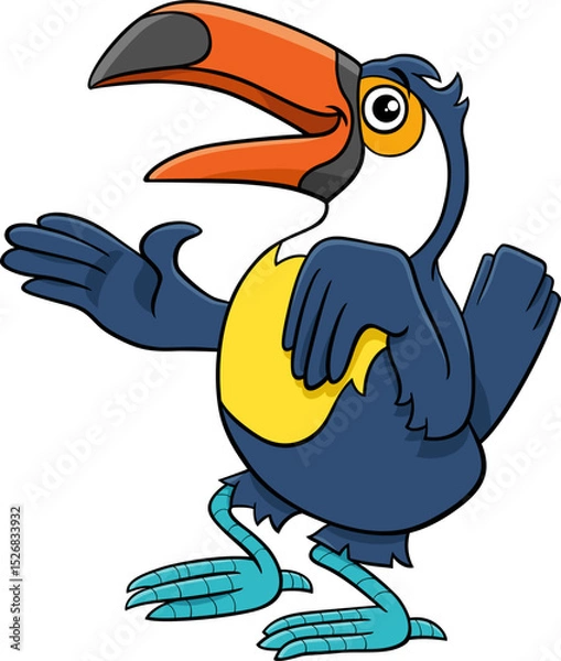 Obraz cartoon toucan bird animal character waving its wing and greeting