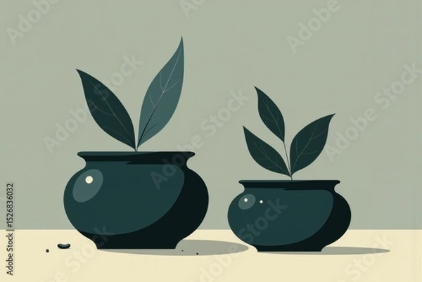 Fototapeta two pots with plants in them on a table