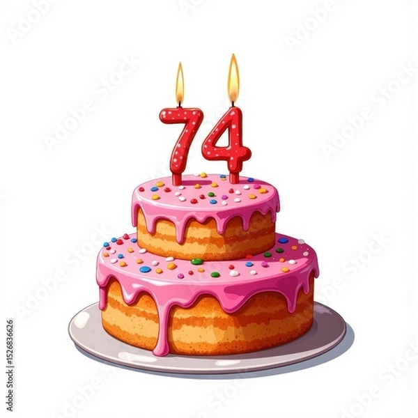Fototapeta a cake with candles on it that says 74