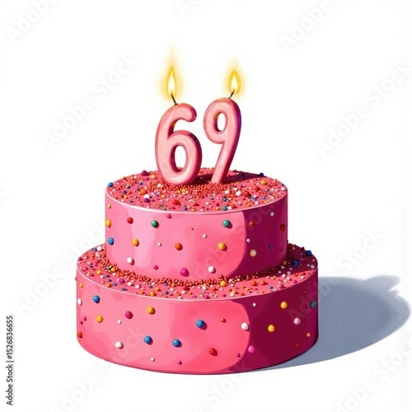 Fototapeta a pink birthday cake with the number 69 on it
