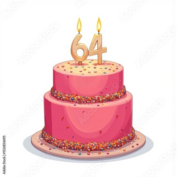 Fototapeta a pink birthday cake with a number 64 on it