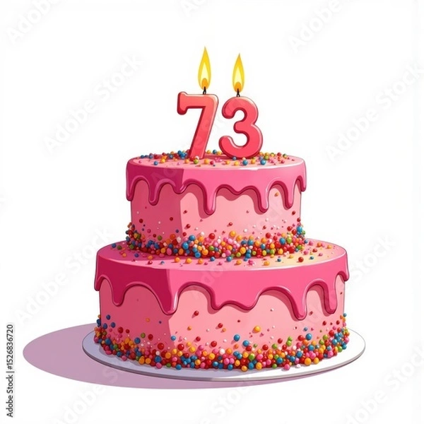Fototapeta a pink cake with the number 73 on it