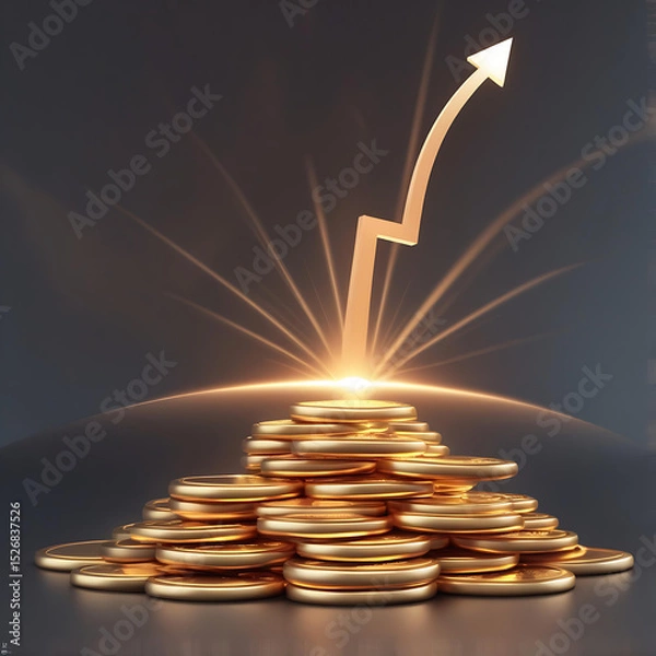 Obraz Golden Coins Growth Chart – Financial Success and Investment Concept Generative AI