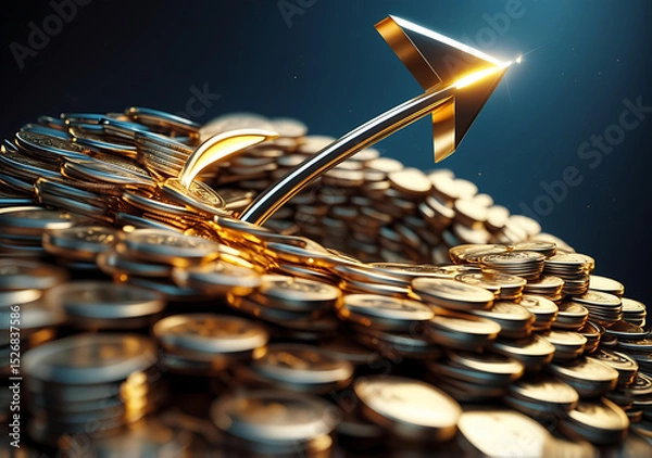 Obraz Golden Coins Growth Chart – Financial Success and Investment Concept Generative AI