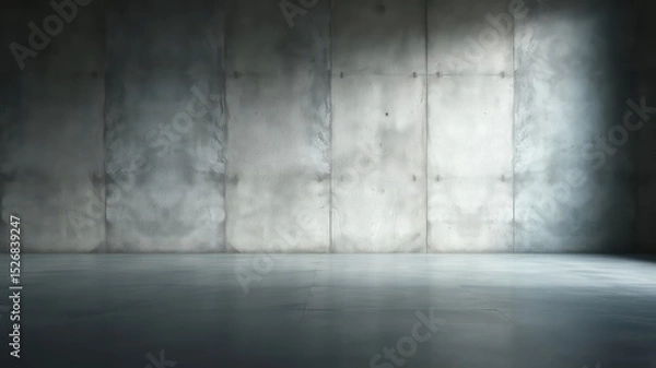 Fototapeta Minimalist interior with large concrete panel wall and smooth floor in an empty, modern space with bright natural light