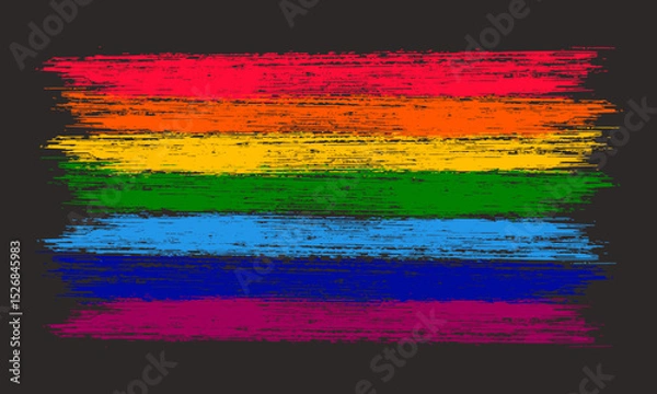 Obraz Rainbow in the form of brush lines red, orange, yellow, green, blue, blue, purple on a dark background. Vector illustration