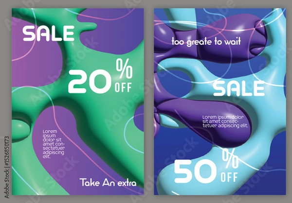 Obraz Flyer A4 Layout with Inflated Wavy Bright Shapes