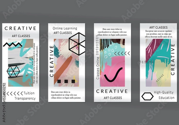 Obraz Flyer Layout with Black Shapes and Bright Abstract Rectangle on White