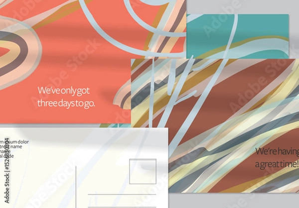 Obraz Postcard Layout with Hand Drawn Abstract Brush Strokes and Floral Elements