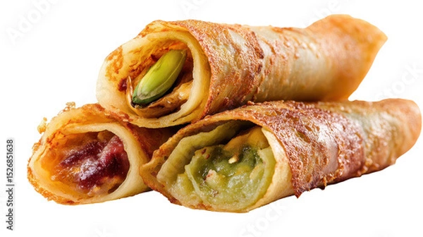Obraz Delicious rolled snacks filled with various sweet ingredients. transparent background