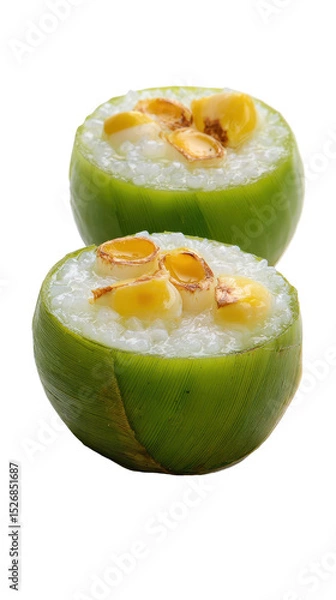 Obraz Delicious steamed dessert made with rice and coconut filling. transparent background