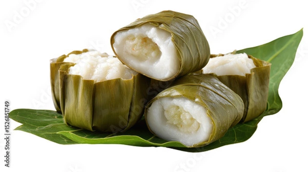 Obraz Delicious traditional rice wrapped in bamboo leaves. transparent background