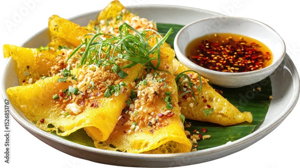 Obraz Delicious Vietnamese pancakes served with dipping sauce. transparent background