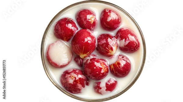 Obraz Delicious yogurt with fresh red strawberries in a bowl. transparent background