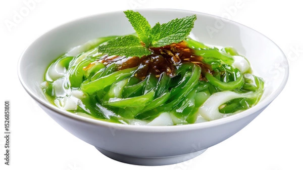Obraz Fresh green jelly dessert garnished with mint leaves. transparent background