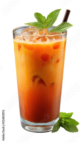 Obraz Refreshing iced tea with mint garnish, ideal for warm days. transparent background