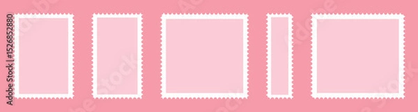 Fototapeta Valentines postage stamp set. Pink post stamp frame and border. square and Rectangular shapes for mail, postcard, letter. Vintage Jagged wavy edge forms for poster, banner, badge, sticker. Vector