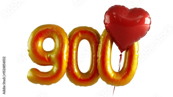 Obraz Numbers nine hundred Balloon with red heart Isolated on white background